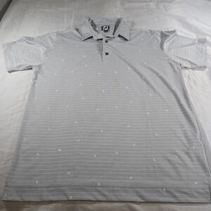 Footjoy FJ Athletic Fit Golf Polo Shirt Mens L Gray Striped Leaf Print